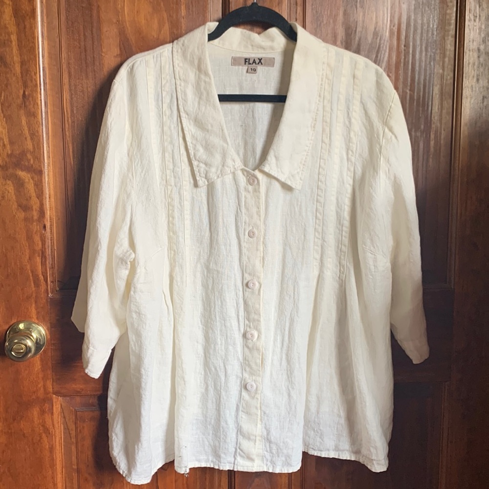 Cream 100% Cotton Flax Roomy Button Down Shirt style Jacket XL
